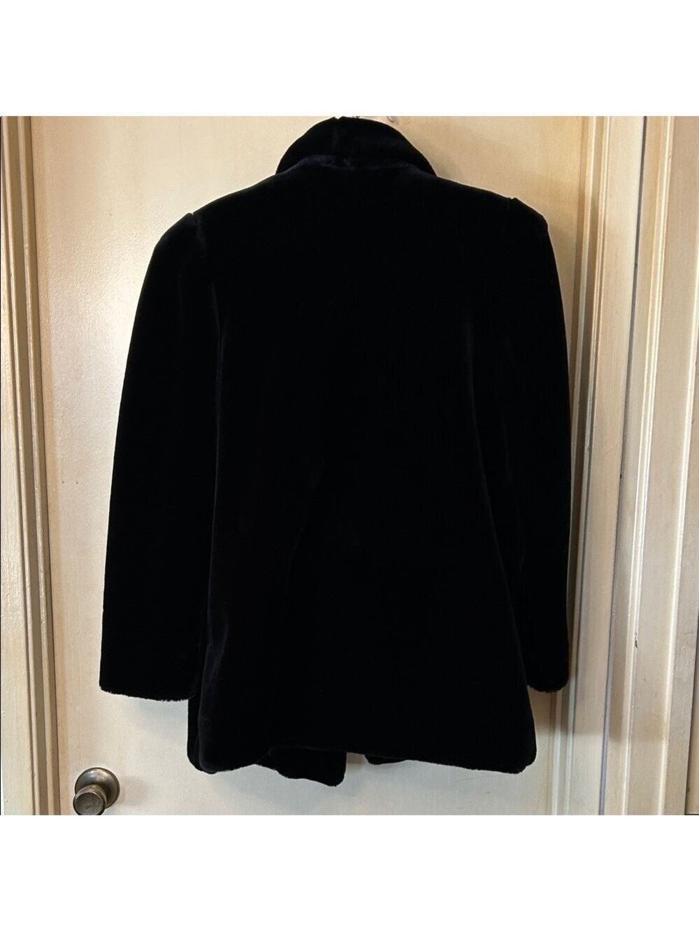 Sajon Vintage Plush Black Teddy Coat with Elegant Shawl Collar size M - Picture 6 of 10
